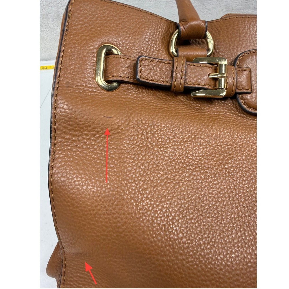 Michael Kors Hamilton Handbag Cognac Brown Pebbled Leather Tote Gold Accents - Picture 11 of 12